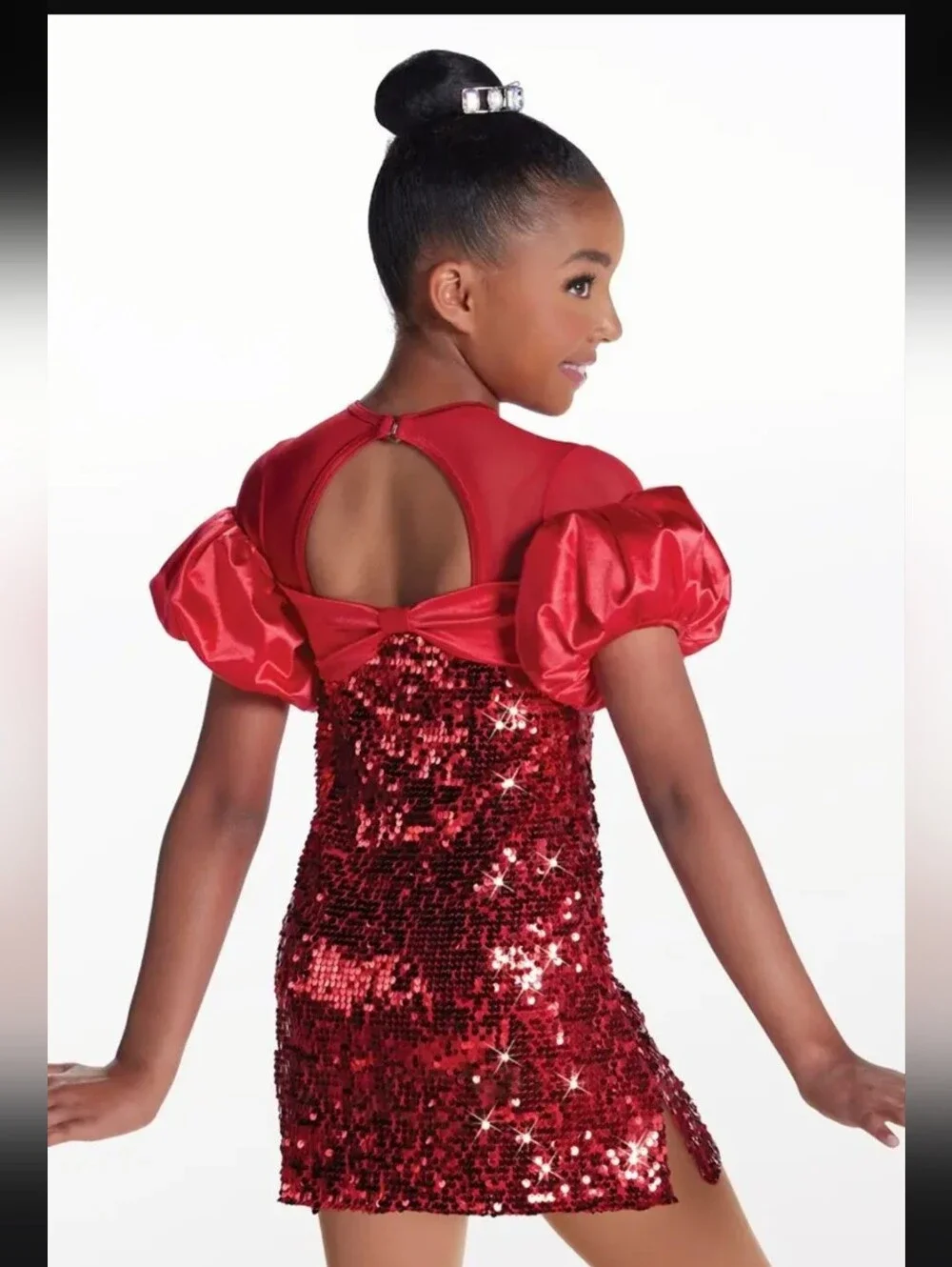 Weissman SC Uptown Girl 17741 Red Sequin Puff Sleeve Dance Costume Small Child